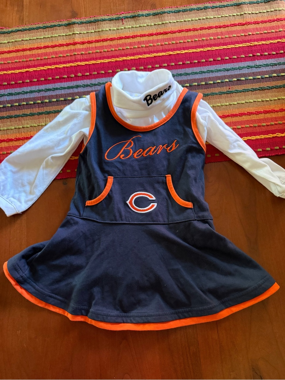Chicago Bears Toddler Navy & Orange Cheer Dress with Turtleneck onesie 24 months